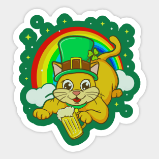 St Patricks Day Irish Leprechaun Cat Beer Funny Humor Sticker